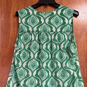 CAbi Green and White Sleeveless Tunic with Geometric Print